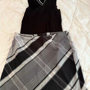 Lane Bryant Sweater Top and Black and Gray Plaid Mini Skirt